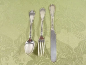 BEADED (1861) PATTERN by GORHAM ~ COIN SILVER 3 PC. YOUTH SET ~ NO MONOGRAM - Picture 1 of 9