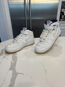 Nike Force 1 Mid QS ’New York’ White Navy Gum Men’s Size 9.5 DH5622-100 Used - Picture 1 of 9