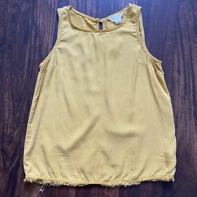 C&C California Women's S 100% Lyocell Tank Top Mustard Yellow Frayed Hem Sleeve - Image 1 of 4