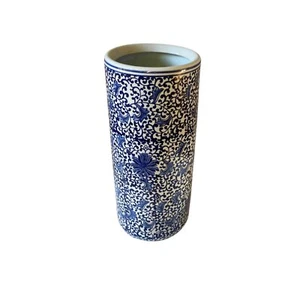 Floral Print Umbrella Brolly Stand Walking Stick Holder Storage White With Blue - Picture 1 of 4
