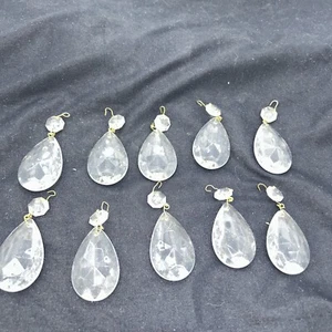 Vtg 10 Crystal Teardrop Glass Chandelier Prisms 2" with 10 Small Round Lot - Picture 1 of 4