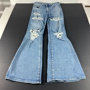 American Eagle Jeans Women 27x30 Super High Rise Flare Blue Stretch Denim No Tag - Picture 1 of 22