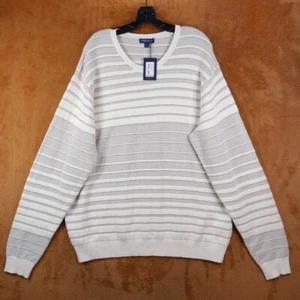 PETER MILLAR Sweater Mens XXL Cream Pullover MIDI STRIPED CREW Linen Wool $350 - Picture 1 of 8