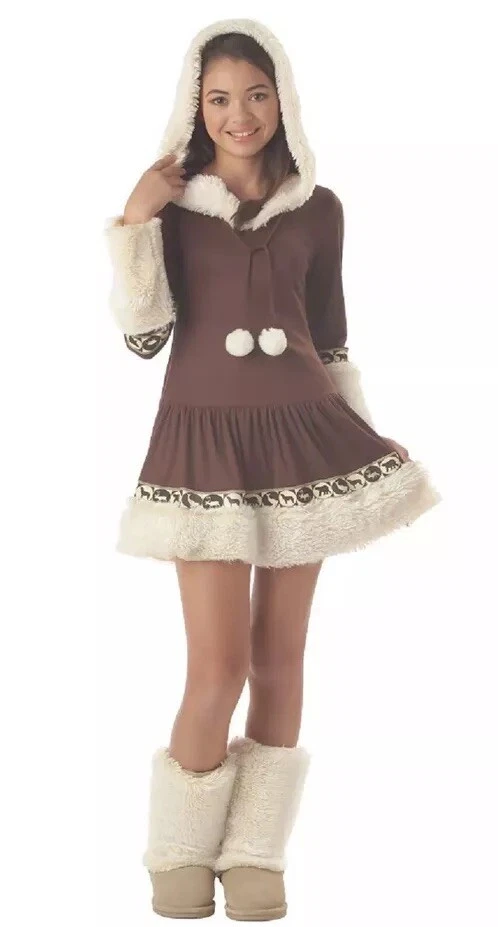 XL TWEEN Niñas Polar Princesa Esquimal Katara Disfraz Juegos con disfraces Capucha Imitación Piel Vestido Foto 1 de 4