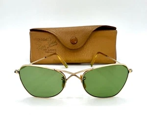 Gafas de sol Ray Ban 1940 de colección llenas de oro 12K lentes verdes para exteriores barra X con estuche - Imagen 1 de 24