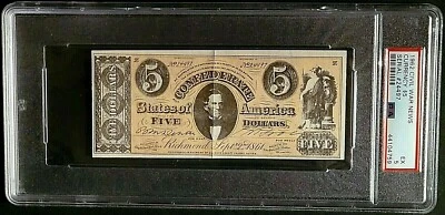1962 TOPPS CIVIL WAR NEWS ~ CURRENCY $5 ~ GRADED PSA 5 EX ~ SERIAL # 24497 - Image 1 of 2