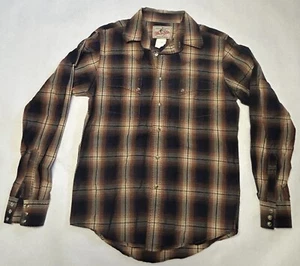 Camisa a Presión Wrangler Perla Hombres Pequeña Marrón A Cuadros Manga Larga Ligera - Imagen 1 de 5