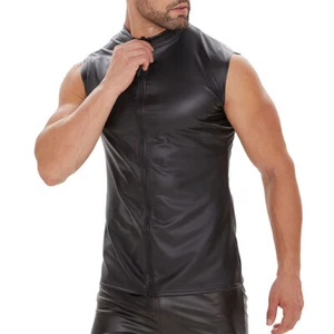 Hombres Ropa de club nocturno Cuero Camiseta sin mangas Delgada Cuero - Imagen 1 de 7