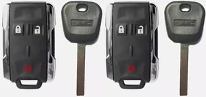 2 GM REPLACEMENT TRANSPONDER CHIP GMC Ebony Logo KEY + 2 Remote Fob M3N-32337100 - Picture 1 of 6
