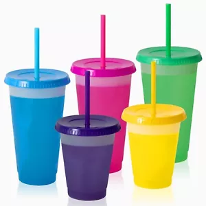 Color changing cups, with lids and straws, 5pk - Picture 1 of 9