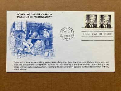 1988 21c Chester Carlson, Xerox 2180 KMC Venture First Day Cover - Image 1 of 2