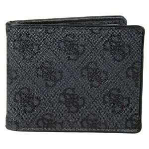 $48 Guess Men's Black Printed Leather Interior Coin Pocket Slimfold Rfid Wallet