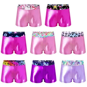 Kid Girls Shiny Metallic Gymnastics Workout Shorts Ballet Dance Booty Boyshorts - Picture 1 of 51