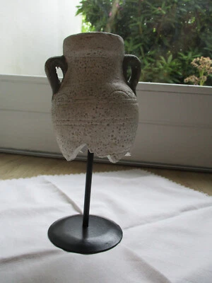 Kleine hübsche Keramik-Amphore 2 Griffen & Metallgestell/Ständer Deko H. 18,5cm - Bild 1 von 4