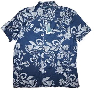 Perry Ellis Mens Short Sleeve Floral Shirt XL Stretch Ink Blue NWT - Picture 1 of 3