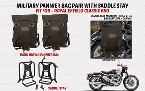 For Royal Enfield Classic 650 "Dark Brown Pannier Bag Pair With Saddle Stay" - Picture 1 of 15