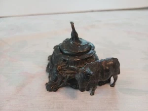 Antikes Zinnguss? Metall Einzel Tintenfass Esel Deckel OHNE STIFT - Bild 1 von 9