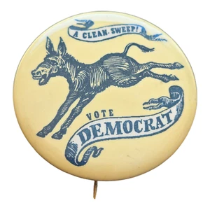 1960s NY Art Fair A Clean Sweep Vote Democrat Donkey Political Pinback Button - Picture 1 of 2