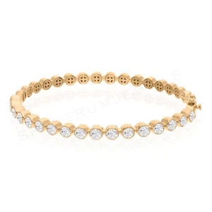 3.27 Ct Lab Grown CVD Round Diamond Bangle Bracelet 18k Yellow Gold Gift for Her - Picture 1 of 7