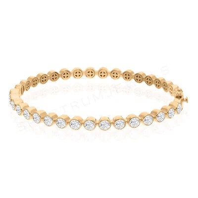 3.27 Ct Lab Grown CVD Round Diamond Bangle Bracelet 18k Yellow Gold Gift for Her - Image 1 of 4