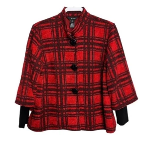 Ali Miles Women’s Size PL Red Plaid Knit Cardigan Jacket Casual Fall Winter - Picture 1 of 4