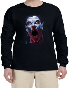 Scary Halloween Vampire Design Costume Logo Long Sleeve T-Shirt Long Arm Shirt - Picture 1 of 3