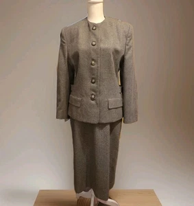 Vintage 80er Evan Picone grau Karriere kragenloser Anzug Mantel und Faltenrock Taschen  - Bild 1 von 15