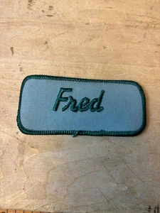 Vtg 70s FRED Sew On Embroidered Clothing Jacket Uniform Name Patch GREEN - Picture 1 of 3