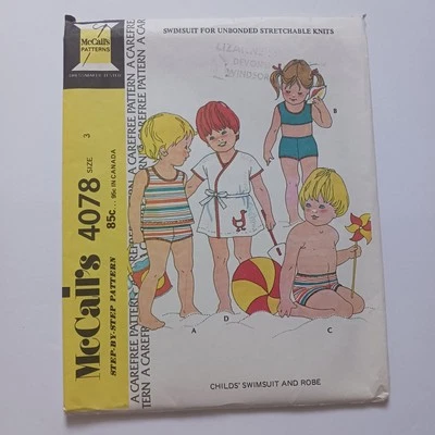 Vintage McCalls 4078 Sewing Pattern Child Swimsuit And Robe 1974 Size 3 Uncut - Image 1 of 4
