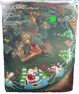 Bucilla Skater's Waltz Felt Applique 43" Tree Skirt Kit Santa Mrs. Claus Snowmen - Picture 1 of 5