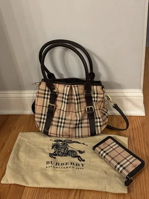 Authentic Burberry Haymarket Check Handbag With Strap  AND Matching Wallet - Image 1 of 4