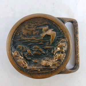 SF09156 VINTAGE 1975 **SEASCAPE I** TECH-ETHER GUILD ART SOLID BRASS BELT BUCKLE - Picture 1 of 5