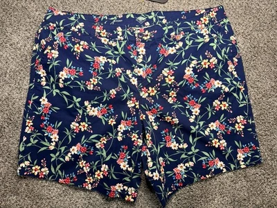 Шорты женские St Johns Bay 20w 2x прибрежные с цветочным рисунком тропические с цветочным узором средние повседневные темно-синие - Изображение 1 из 4