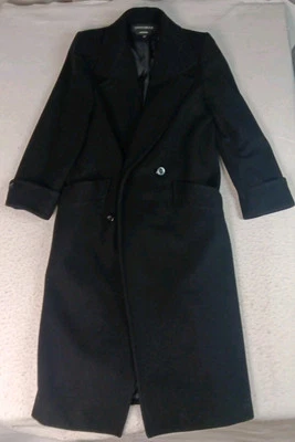 Vtg Donnybrook Womens Sz 6P Coat Trench 100% Wool Double Breasted Black Long - Image 1 of 4