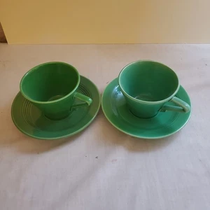 Set 2 Homer Laughlin Harlekin Fiesta Kaffee Tee Tassen mit Untertassen grün - Bild 1 von 9