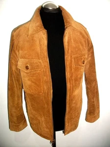 LEATHER SUEDE SHERPA Fleeced COUNTRY WESTERN JACKET COAT TRUCKER BOMBER Biker S - Picture 1 of 12