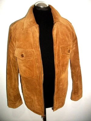 LEATHER SUEDE SHERPA Fleeced COUNTRY WESTERN JACKET COAT TRUCKER BOMBER Biker S - Image 1 of 4