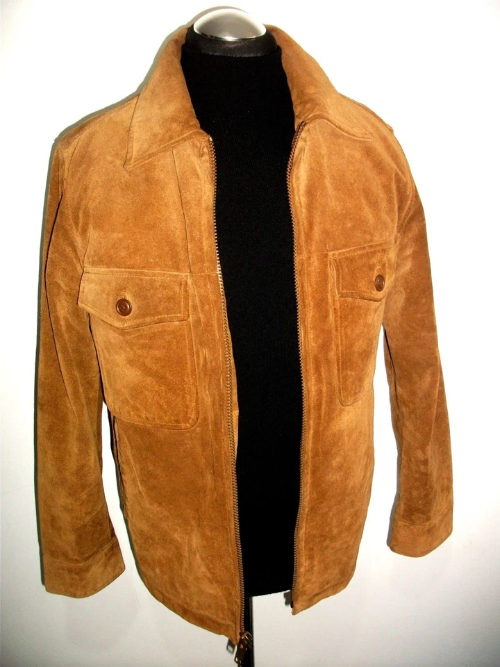 LEATHER SUEDE SHERPA Fleeced COUNTRY WESTERN JACKET COAT TRUCKER BOMBER Biker S - Image 1 of 4