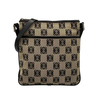 Auténtico Bolso de Hombro LOEWE Anagrama Cuero Jacquard Negro Crema Foto 1 de 4