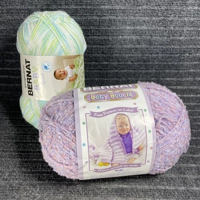 (2) Bernat Baby Sport/Boucle Acrylic Yarn Lavender & Funny Prints Skein Lot - Image 1 of 3