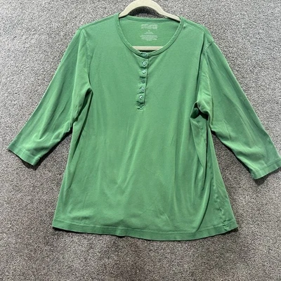 Camisa informal de algodón Duluth Trading Henley Top para mujer grande verde manga 3/4 Foto 1 de 4