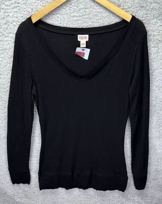 Y2K Mossimo Womens Black Waffle Knit Top Black V Neck Size XXL Semi Sheer NWT - Изображение 1 из 4