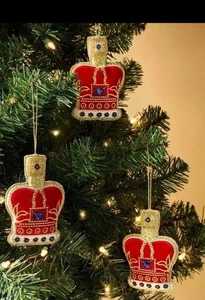 3 Marks Spencer Filz Perlen London Ornamente Krone königlich rot Baum Weihnachten - Bild 1 von 2