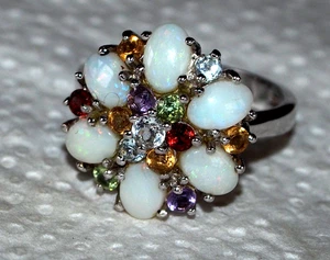 OPAL-MULTICOLORRING; 925erSILBER;GR 56,OPAL;RUBIN;SAPHIR;CITRIN;AMETHYST;PERIDOT - Bild 1 von 4