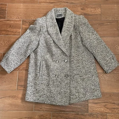 VTG Spencer Douglas Women Pure Wool Coat Dbl Breasted 2X 3X Herringbone Peacoat - Image 1 of 4