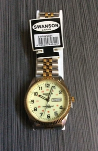 Swanson Men Watch Round Day & Date Glow Dial 12/24 Hour Display 2-Tone Link Band - Picture 1 of 2