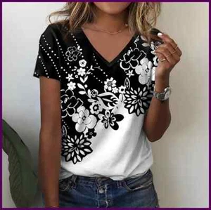 T-shirt estiva donna stampa floreale maniche corte top casual tutti i giorni felpe - Foto 1 di 28