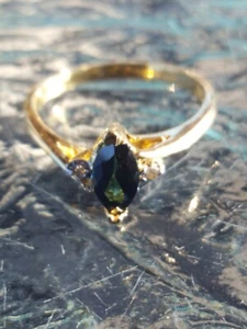 Green Tourmaline Labcreated Marquise Cut & Diamond Ring 10kt Solid Yellow Gold - Picture 1 of 12