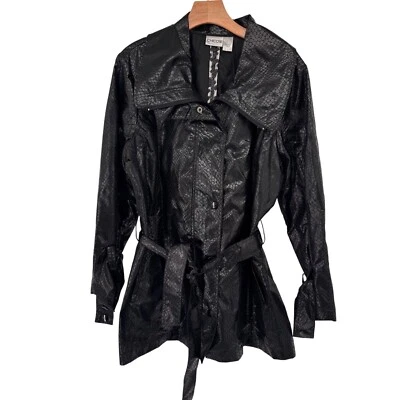 Chicos 3 Black Faux Snakeskin Belted Jacket Wide Collar Women Size XL - Image 1 of 4