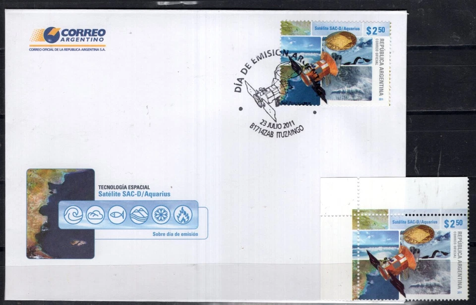 SPACE - KOSMOS, 2011, ARGENTINA STAMP + FDC - Image 1 of 1